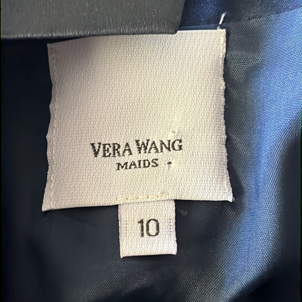 Vera Wang Maids Navy Bridesmaid Dress with Gray Bow and Jewel Detail Size 10 - Picture 8 of 12